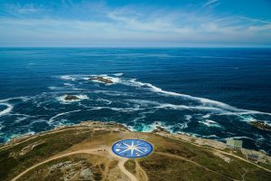 Aerial shot of the Compass Rose in Coruna, Spain